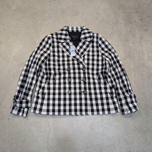NWT Ann Taylor Double Breasted Blazer Gingham Black White Women's M Petite